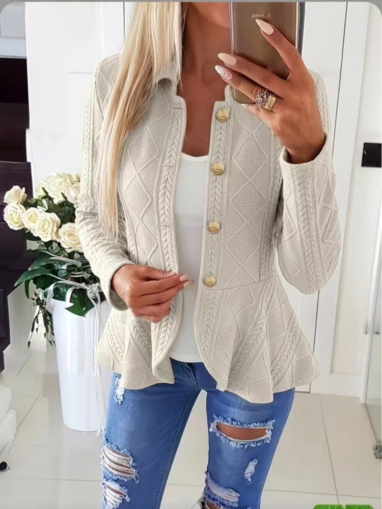 Womens Blazer - Women Knitted Blazer, Ruffle Hem Jacket,