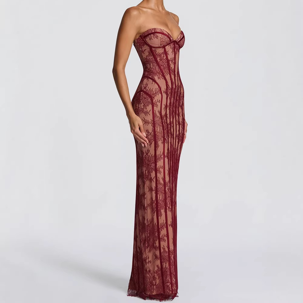 Evening Gown - Strapless Bodycon Maxi Dress for Women
