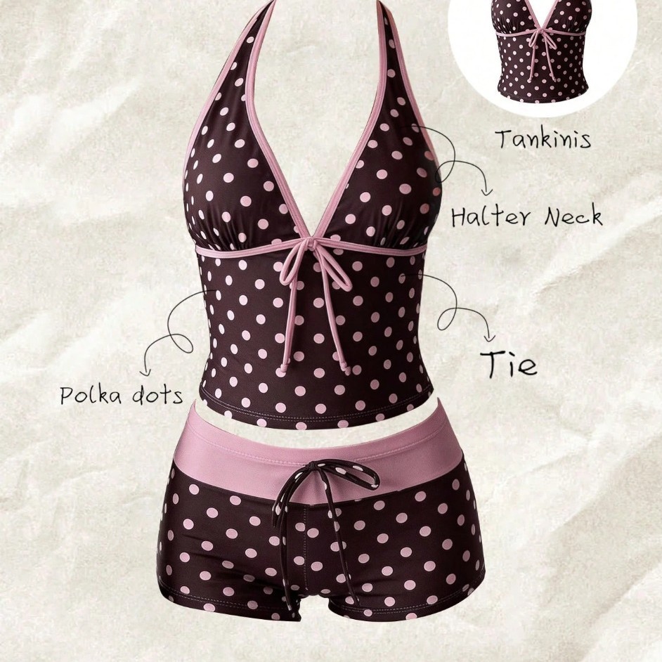 Womens Suit - Women's Sleeveless Polka Dot Tankini Bikini